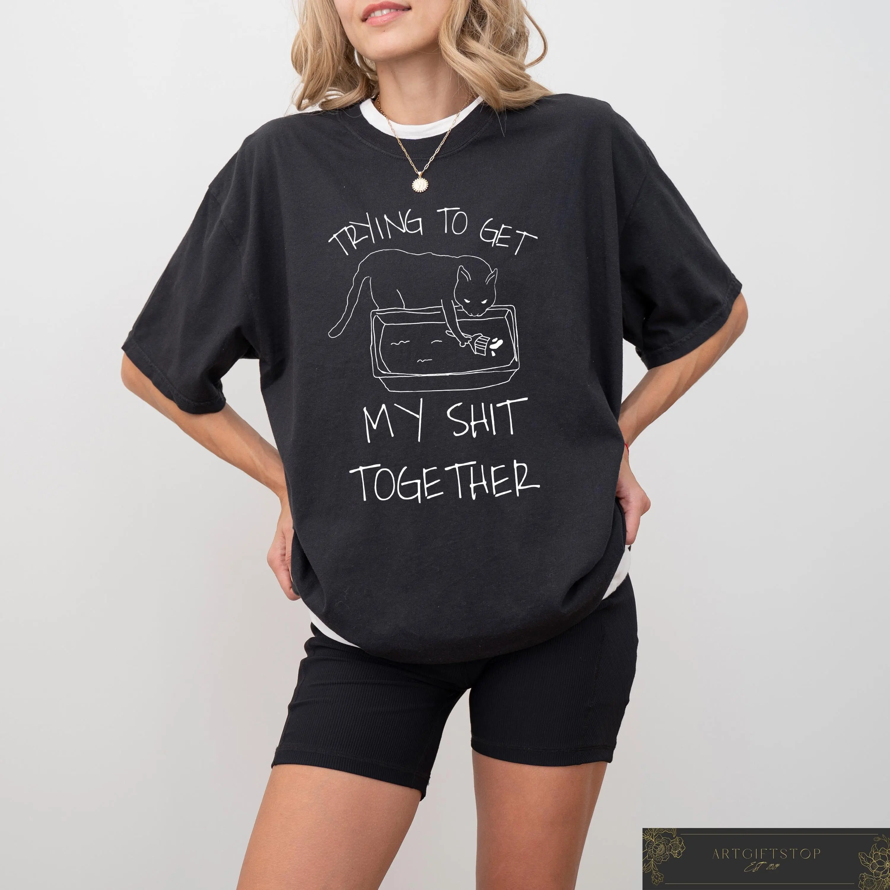 

Летняя женская футболка больших размеров «Trying To Get My Shit Together» из хлопка: дышащая, стильная, универсальная, в уличном стиле, оверсайз