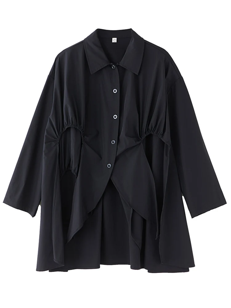 Chemise asymétrique noire Vintage pour femmes, manches longues, ample, décontractée, haut à la mode, vêtements de personnalité, printemps automne 2025