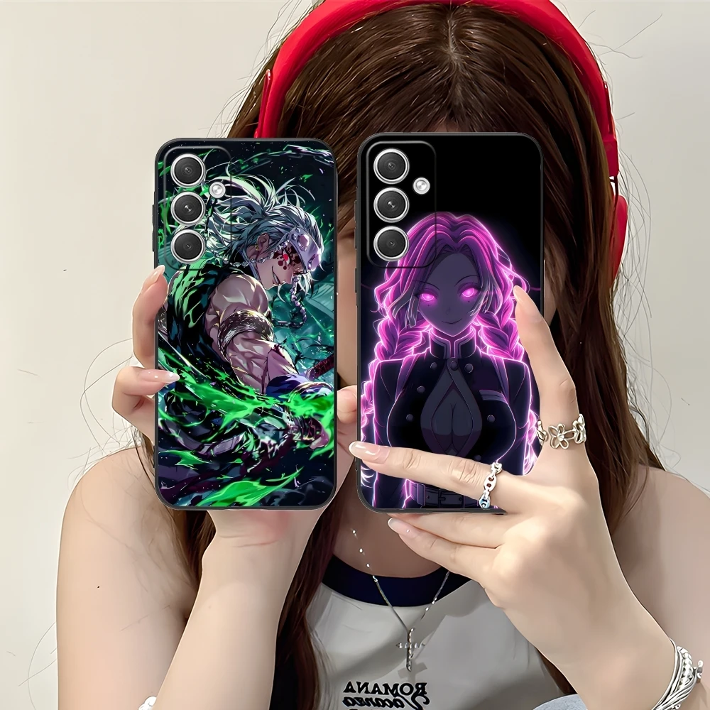 Demon Slayer Colored Neon Phone Case for Samsung M55 35 15 54 34 14 33 23 13 42 32 22 F55 23 12 5G Black Soft Phone Cover Shell