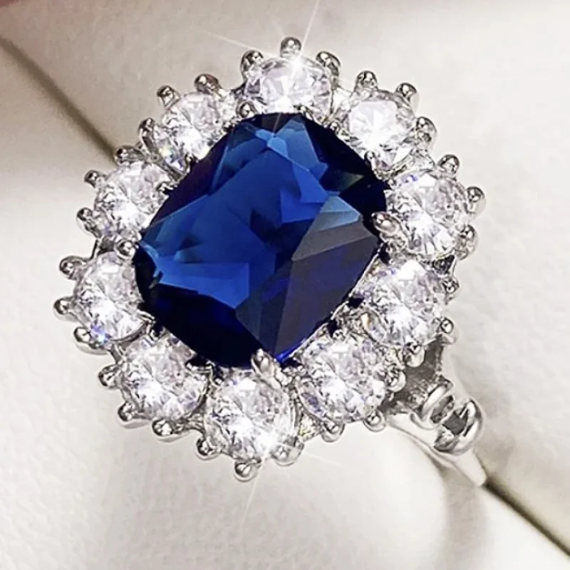 Huitan Trendy Krappenfassung Weiß/Rosa/Blau Zirkonia Damenringe für Hochzeit, Party, Jahrestag, Geschenk, Verlobungszubehör