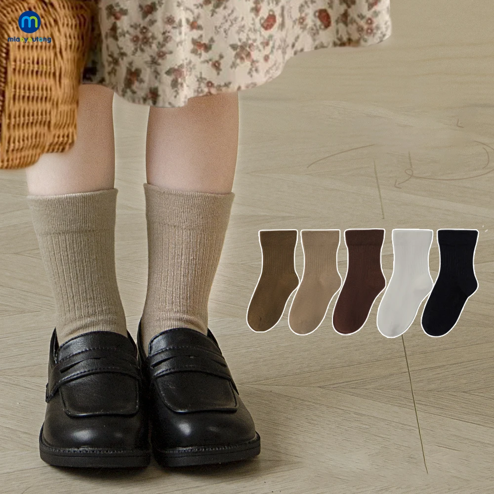 5 Pairs /Lot Baby Girl Soft Boneless Combed Cotton Socks Warm Striped Solid Boy Kids Socks Toddler Children Socks Miaoyoutong