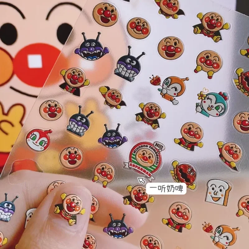 Cartoon Anime Anpanman Nail Stickers Cute Nail Relief Painting Decorate Kawaii Waterproof Cup Stickers Children DIY Toy Gift