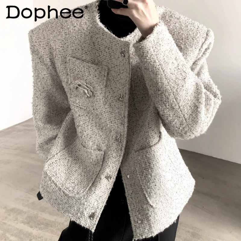 

Men's 2025 Winter New Thickened High-End Jackets Fashion Tweed Rose Brooch Padded Shoulder Jackets Handsome Small Fragrant Coats