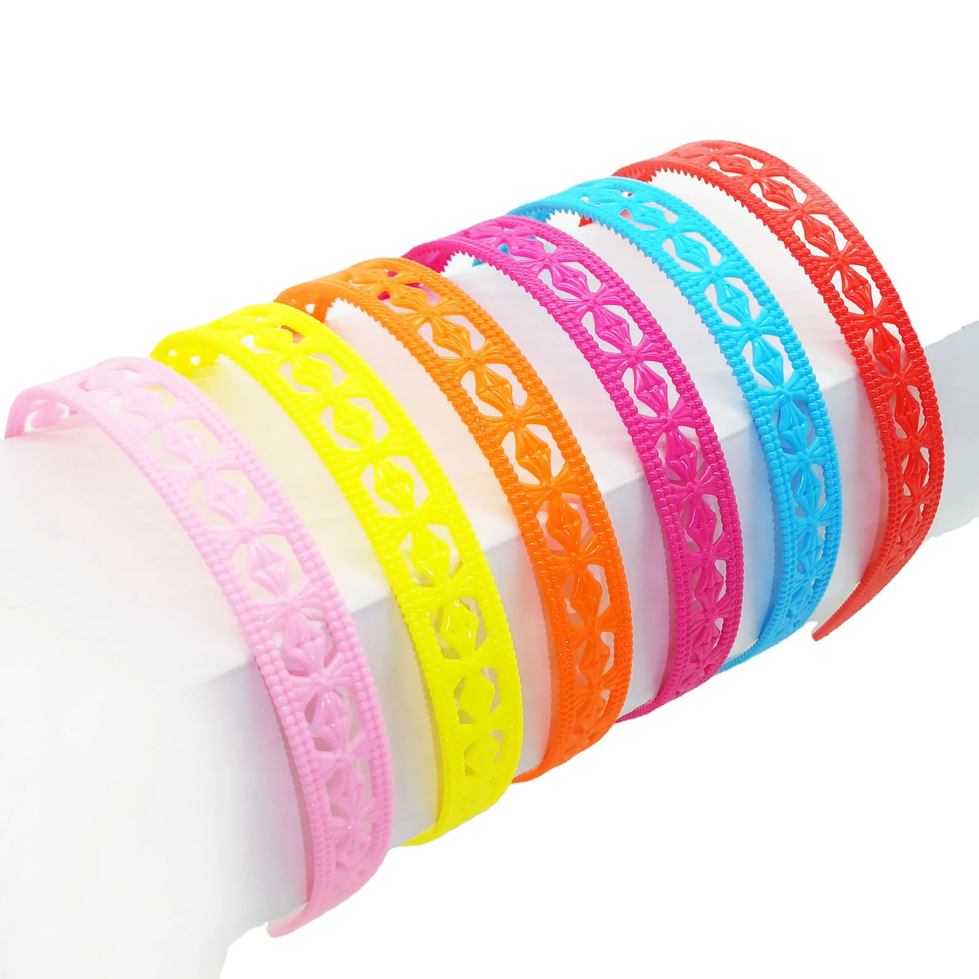 

1pc Candy Colour Plastic Hair Bands Solid Colour Hollow Out Head Buttons Crucifixes Children's Headbands