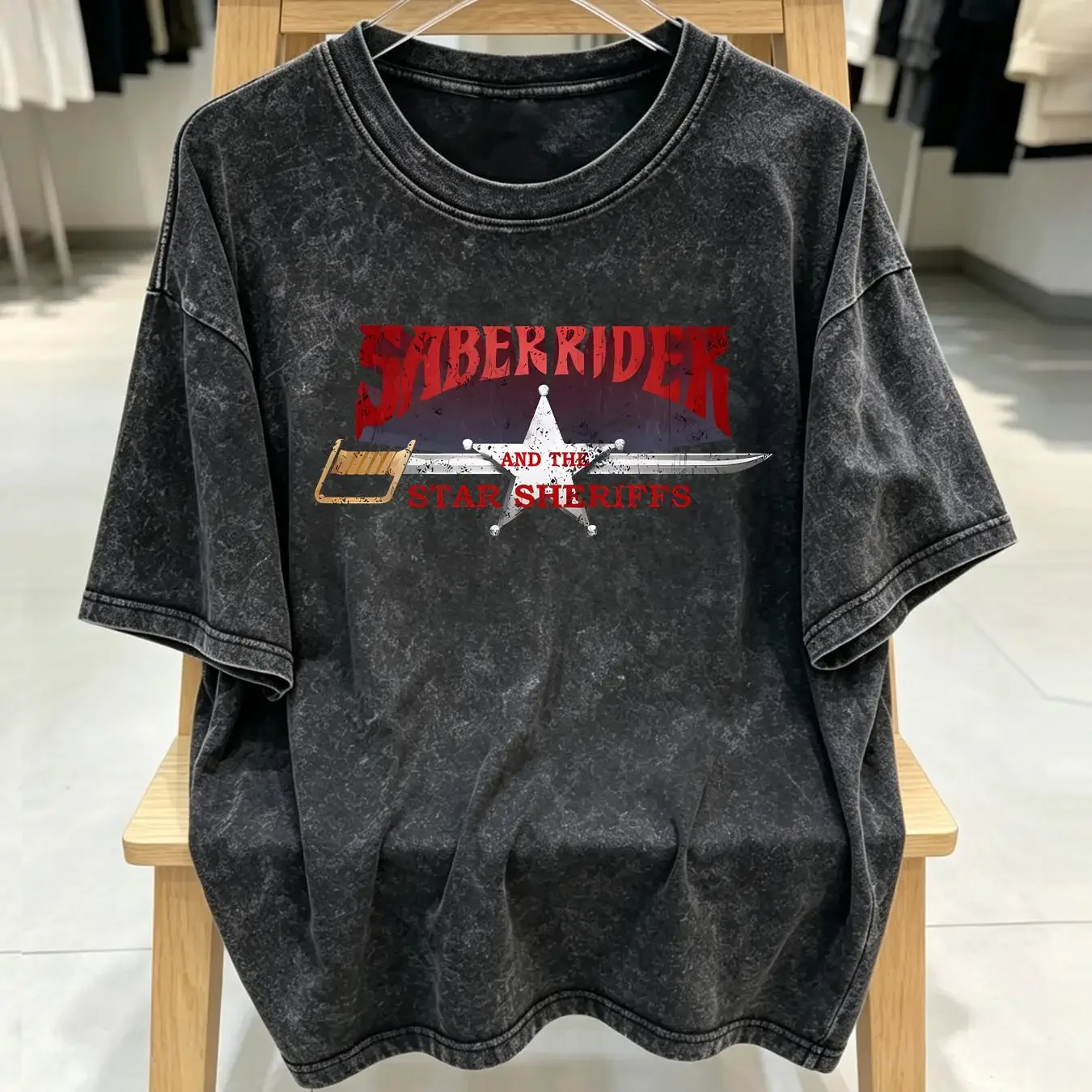 washed T Shirt SABER RIDER THE STAR SHERIFFS I Sei Jushi Bismark vintage Washed Unisex designer clothes graphic Slightly