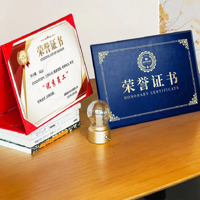 A4 PU Leather Certificate Cover with Gold Foil Stamping Custom Logo Business Award Certificate Folder for School Graduation