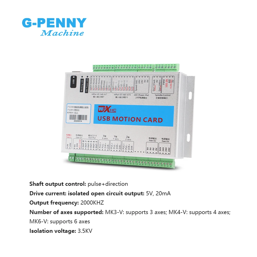 XHC MKX-V 3/4/6 Axis CNC Motion Control Card 2000kHz Mach3 USB Controller Breakout Board MK3-V MK4-V Engraving Cutting Machine