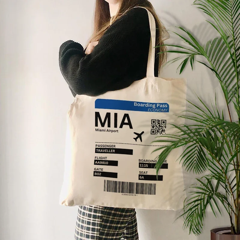 Boarding Pass Miami Airport Vacation Florida Miami Multi Purpose Storage Bag Gift Handbag Portable Fashion Printed Travel Bag