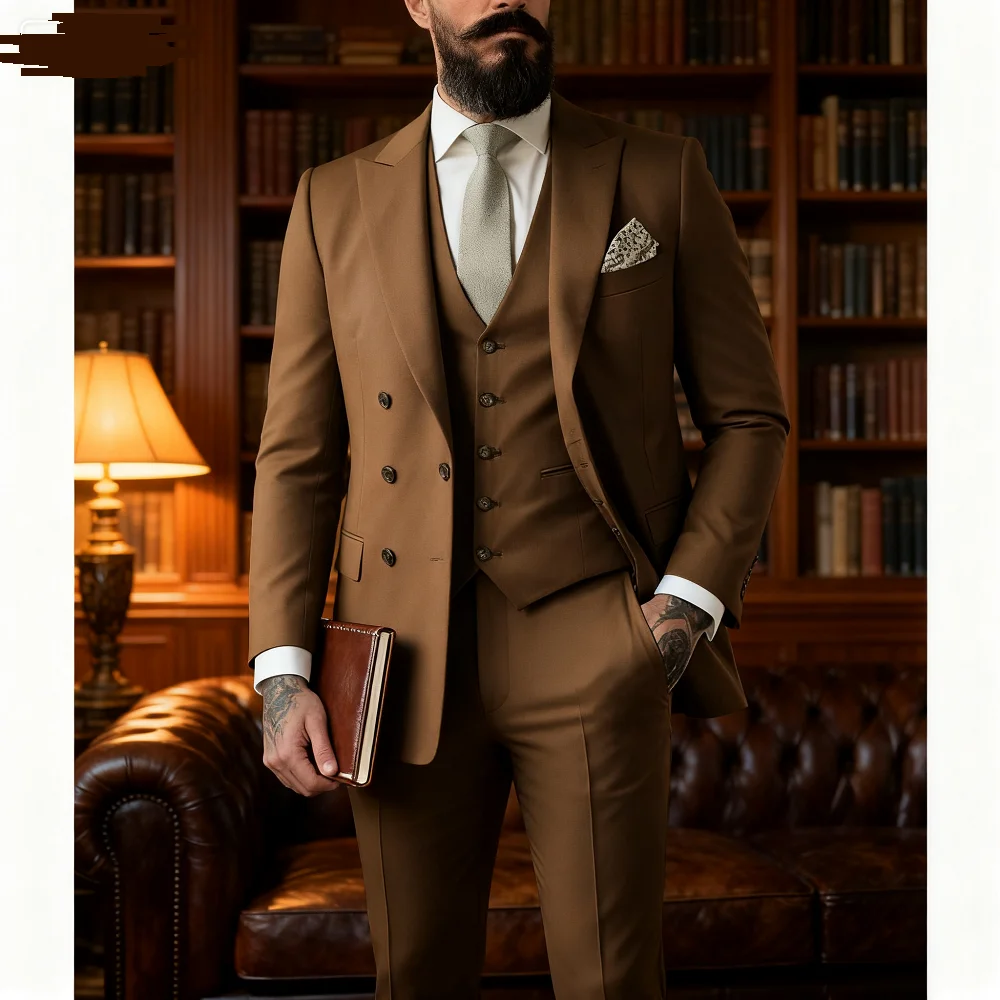 

High-Quality Blue Real 3-Piece Suit for Men Slim Fit Formal Office Casual Wear Daily Fashion Party