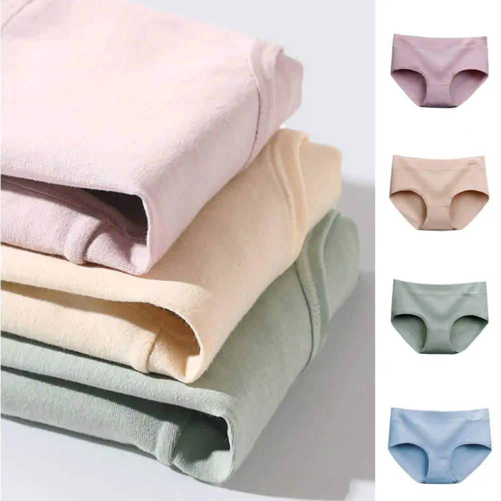 

4pcs Breathable Solid Color Cotton Panties Lingerie Seamless Women Underwear Underpants Mid Waist Briefs Girl