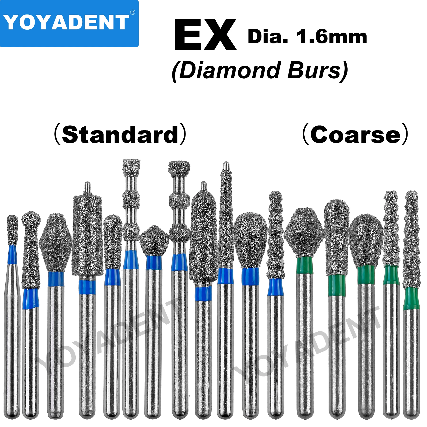 

EX Type Standard/Coarse Dental Burs Dentistry Drills Dental Diamond Burs for High Speed Turbines Dia.1.6mm 10Pcs/Pack