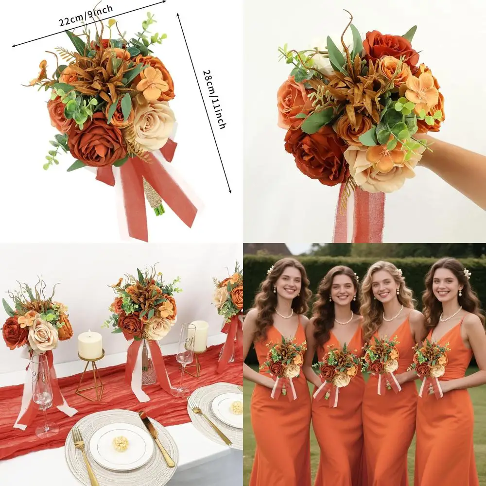 

4x9 искусственных цветочных букетов для подружек невесты или центральных композиций для свадебной церемонии - терракотовый цвет