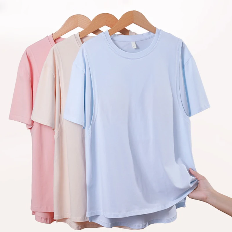 

Хлопковый топ для грудного вскармливания с коротким рукавом, летняя тонкая корейская версия, свободная домашняя одежда, пижамы для беременных, послеродовые футболки