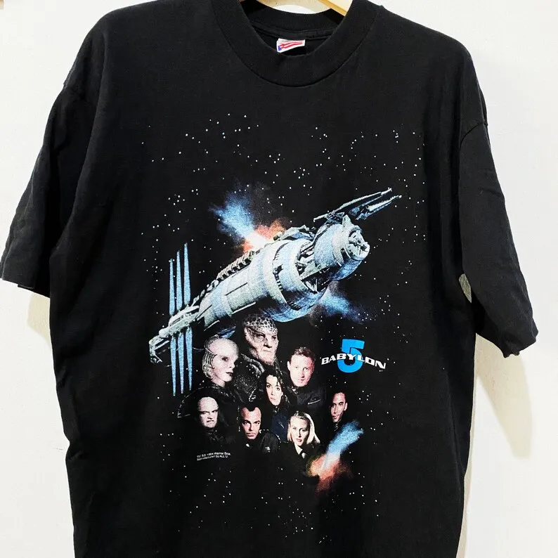 Camiseta vintage Babylon 5 de los años 90, talla L, serie de televisión de 1995, camiseta Space Opera