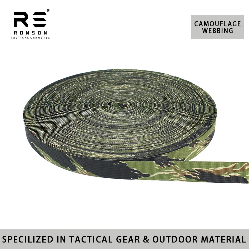 Tiger Stripe Black Camouflage Printed 25mm Nylon Webbing Tape Sustainable Feature Durable Use for Tactical Bag Backpack IRR