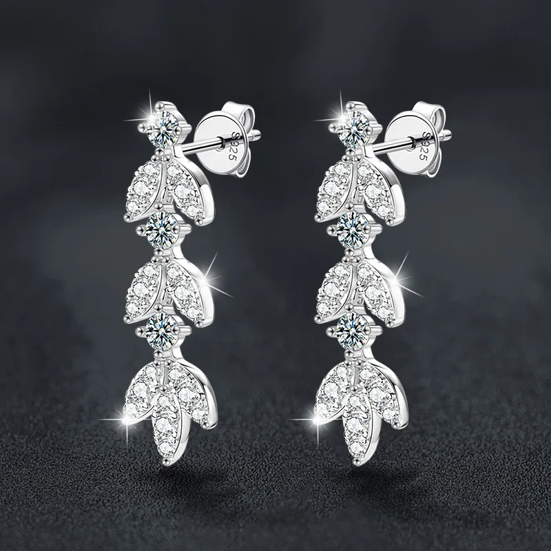 S925 Silver White Gold Plated 0.6CT D Color Moissanite Fringe Drop Earrings for Women, Elegant Fine Jewelry Gift