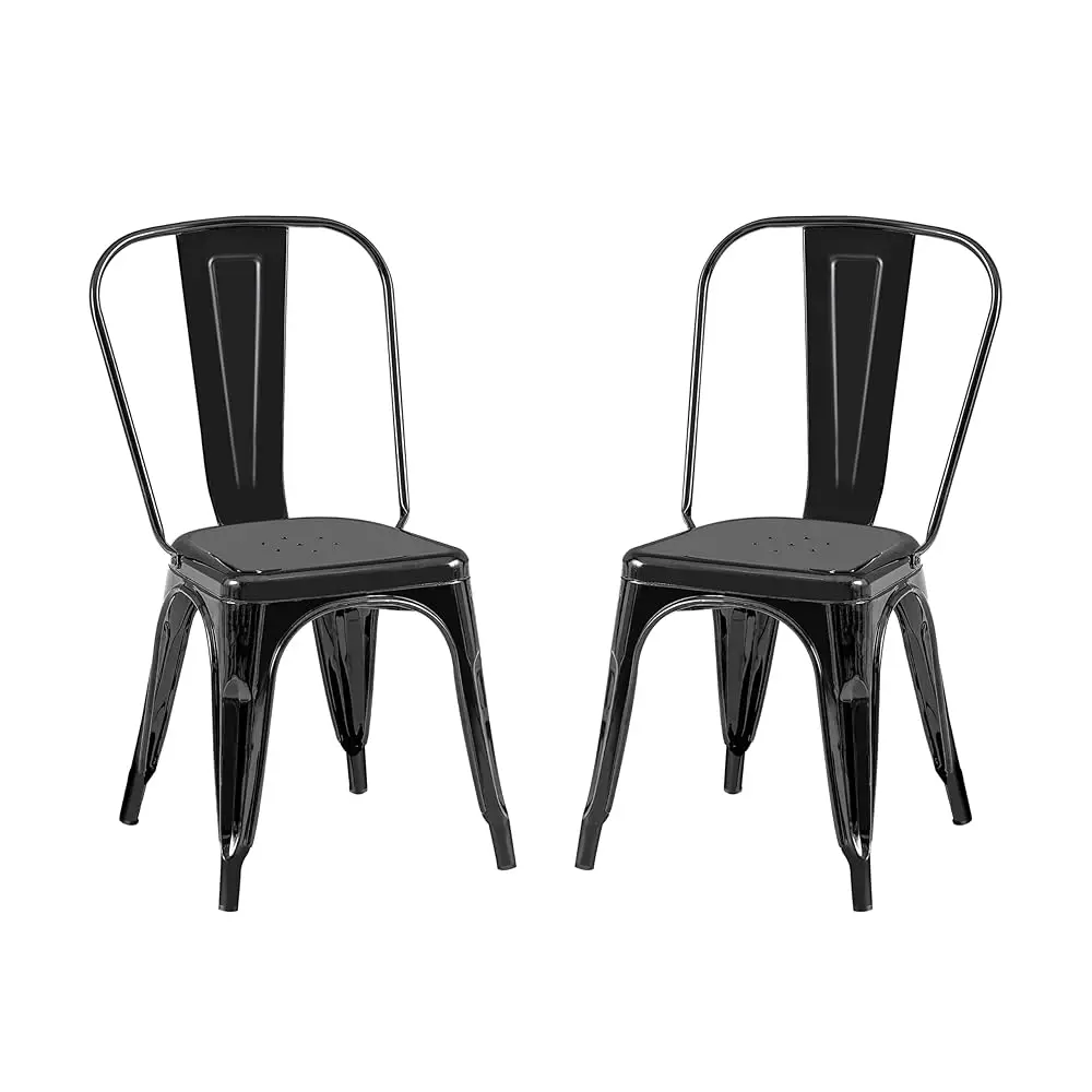 

Штабелируемые металлические обеденные стулья, набор из 2 шт. для внутреннего и наружного использования, прочное штабелируемое сиденье, кухня в фермерском доме, бар, патио,