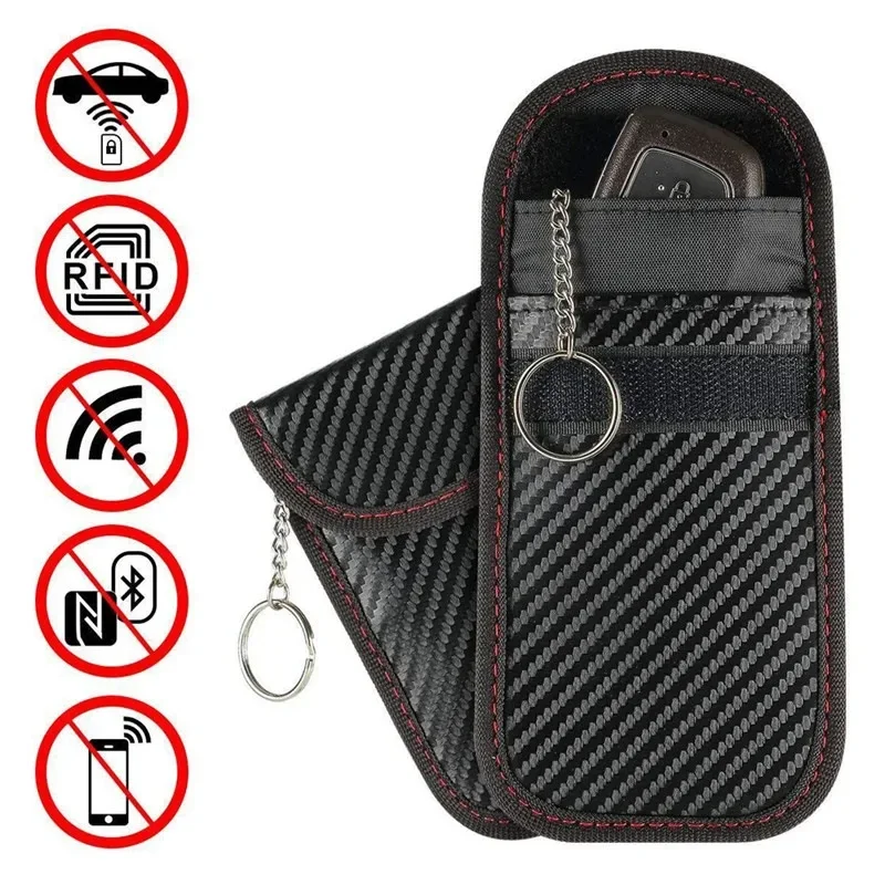 Faraday Bag for Key Fob Cage Protector Car RFID Signal Blocking Key Fob Protector Anti-Theft Pouch Double-Layers of Carbon Fiber