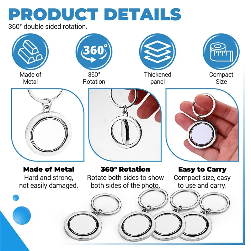 

A69E20 Pack 360° Rotating Metal Sublimation Keychain Blanks, Double-Sided Sublimation Blanks DIY Key Chain Circle