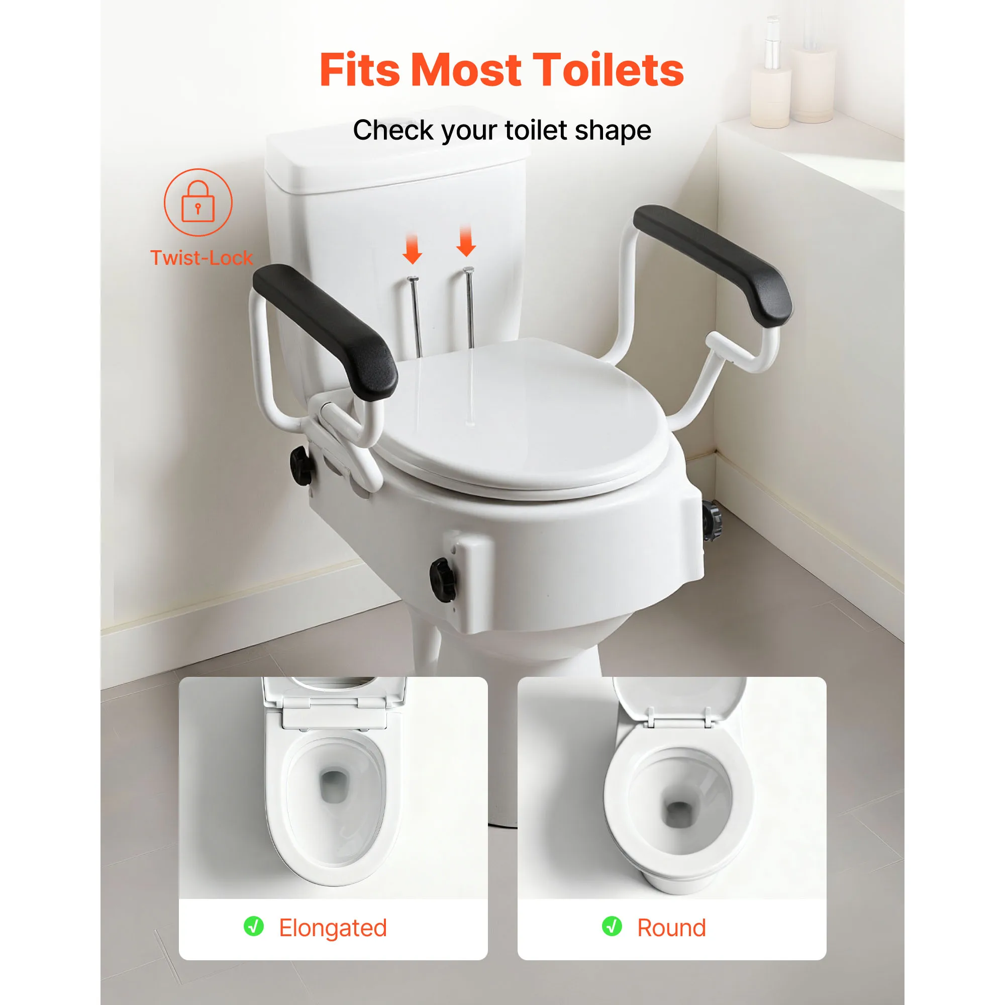 Raised Toilet Seat with Arms, 3 Height Levels