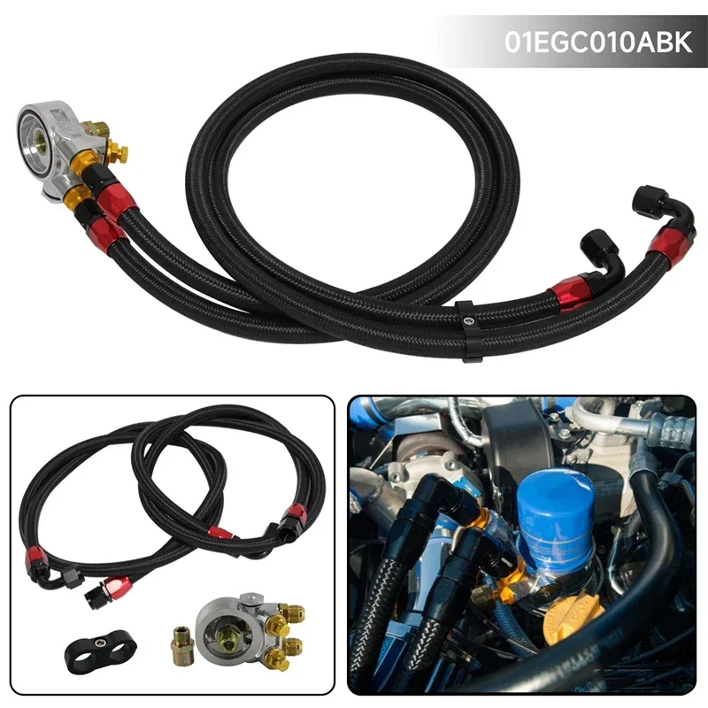 

AN10 Nylon Braided / SS Braided Oil Line +Filter Sandwich Adapter Thermostat w/ 80 Degree 176F Kit Black