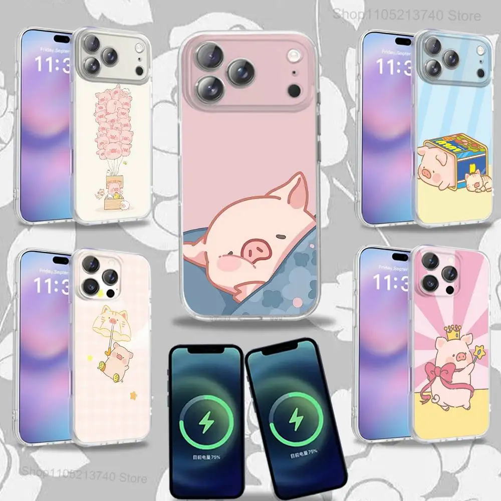 L-LuLu Chubby Cute Pig Phone Case Para iPhone 16,14,11,17,13,15,12,Air,Plus,Pro,Max,E,Mini Frosted para MagSafe Magnético