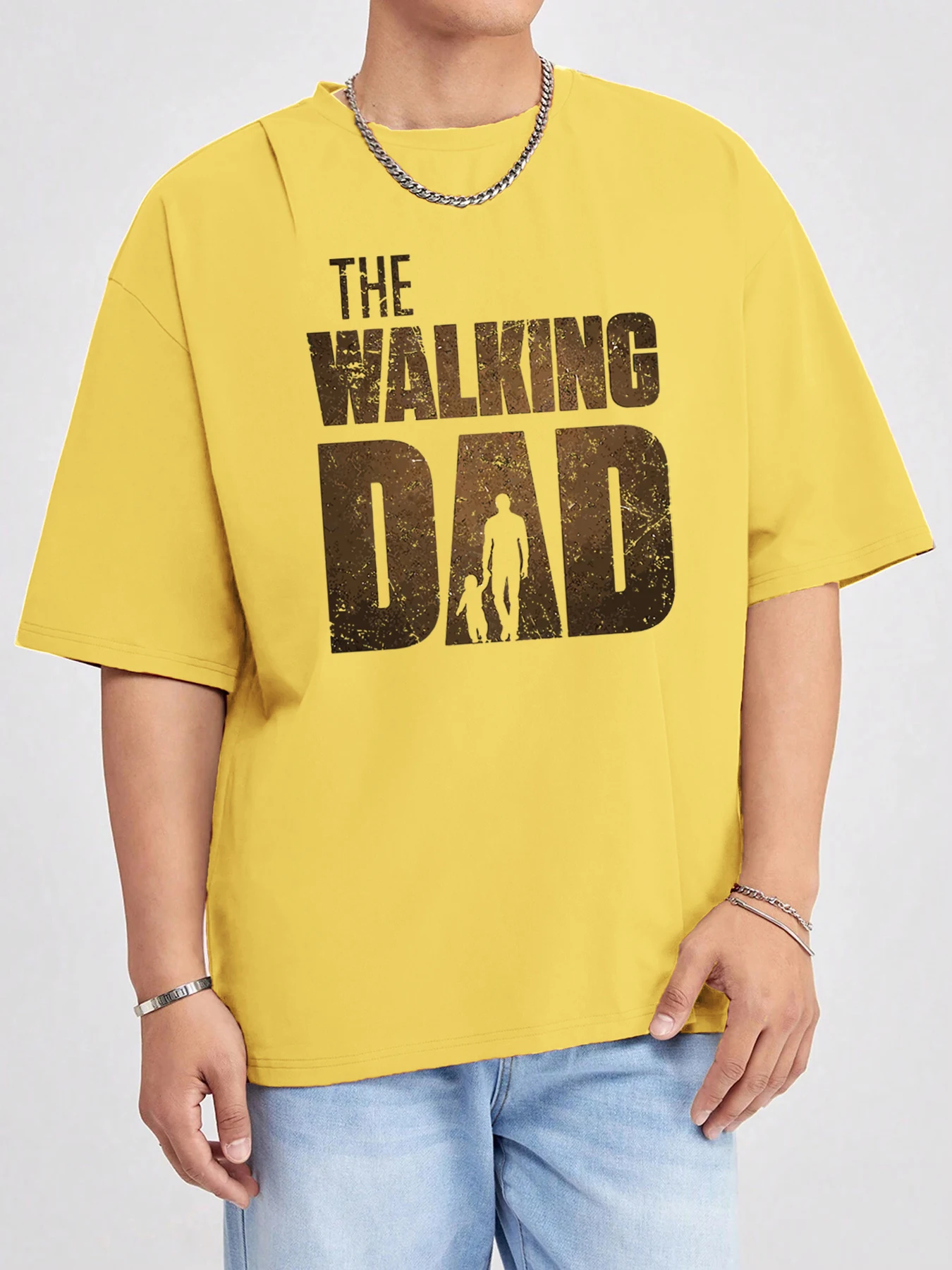 The Walking Dad Kunst Brief Drucken Herren Atmungsaktive Kleidung Sommer Weiche Tops Straße Übergroßen T Shirt Baumwolle Vintage Kurzarm