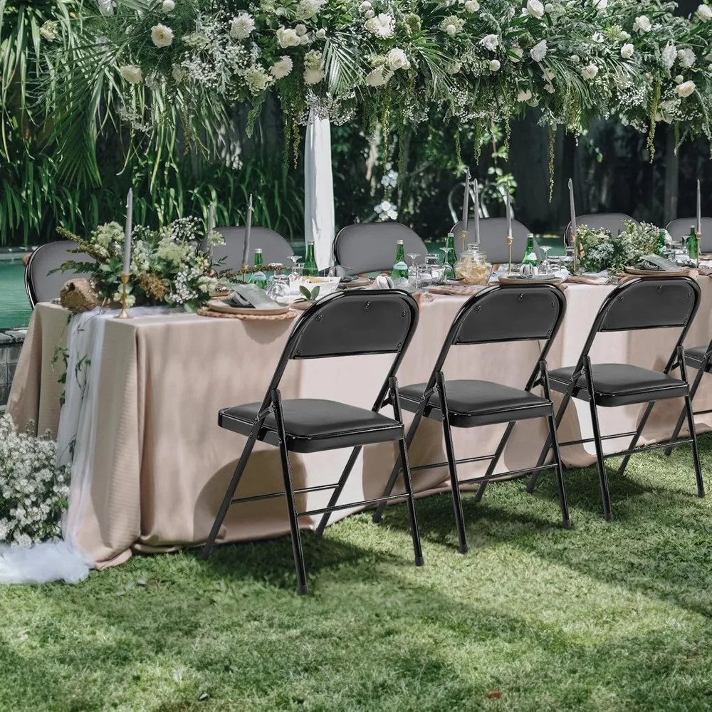 12-Piece Set of Leather-Padded Metal Folding Chairs for Outdoor and Indoor Use, Durable and Easy Storage