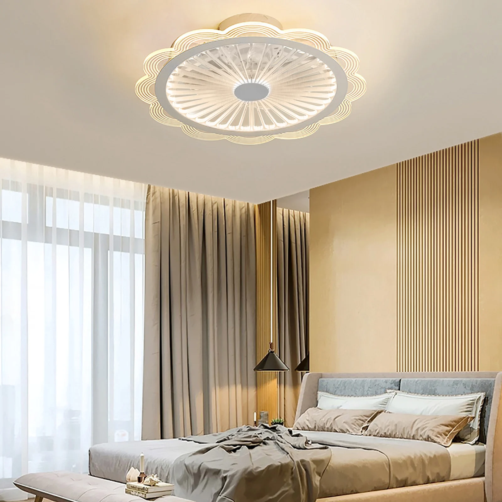 Ultra Thin 18 cm Ceiling Light Invisible Quiet LED Dimmable Ceiling Fans Lighting with Lights and Remote Control for Bedroom