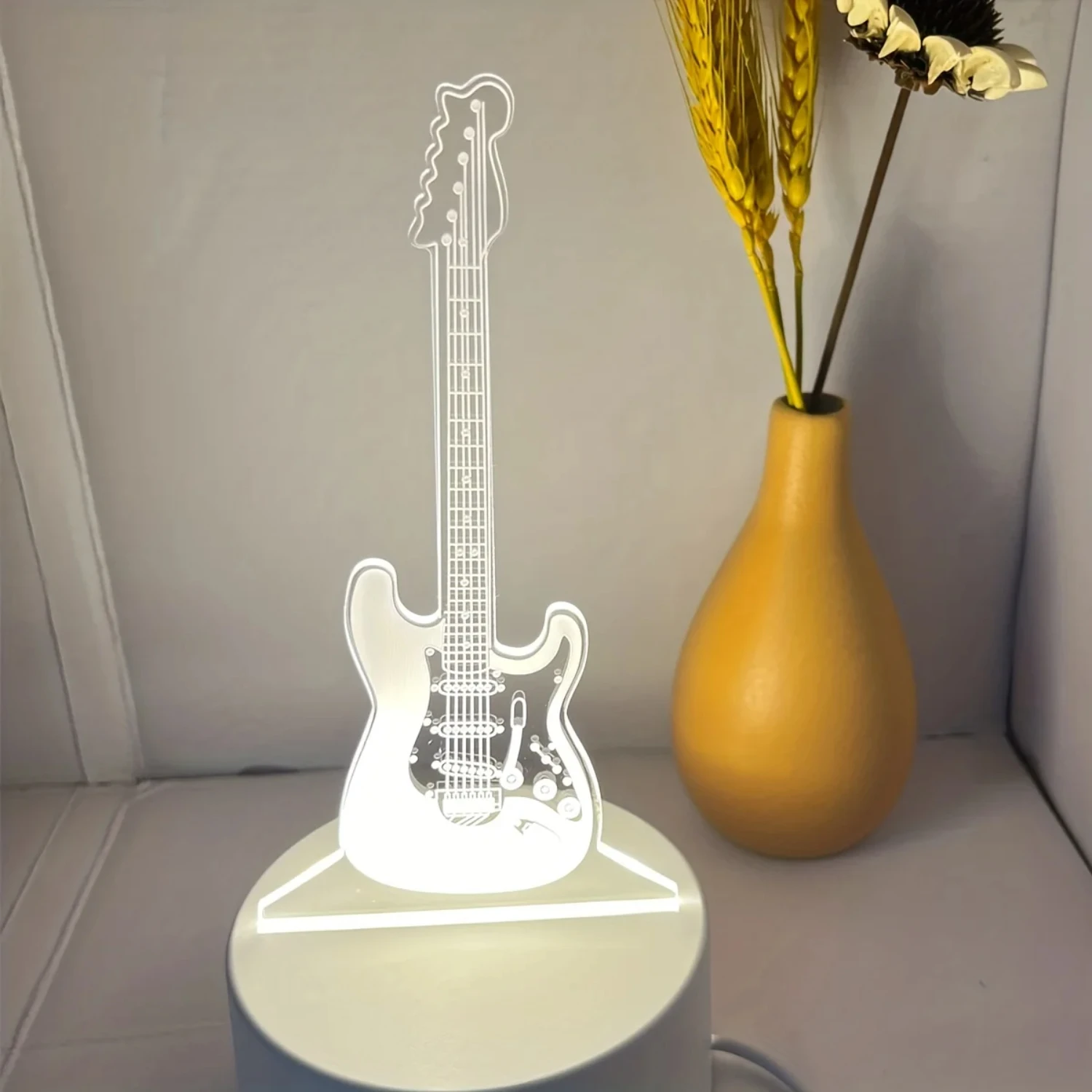 Guitarra estéreo 3D abajur, candeeiro de mesa acrílico com LED, branco quente luz de mesa, aconchegante atmosfera noturna, perfeito, único, novo