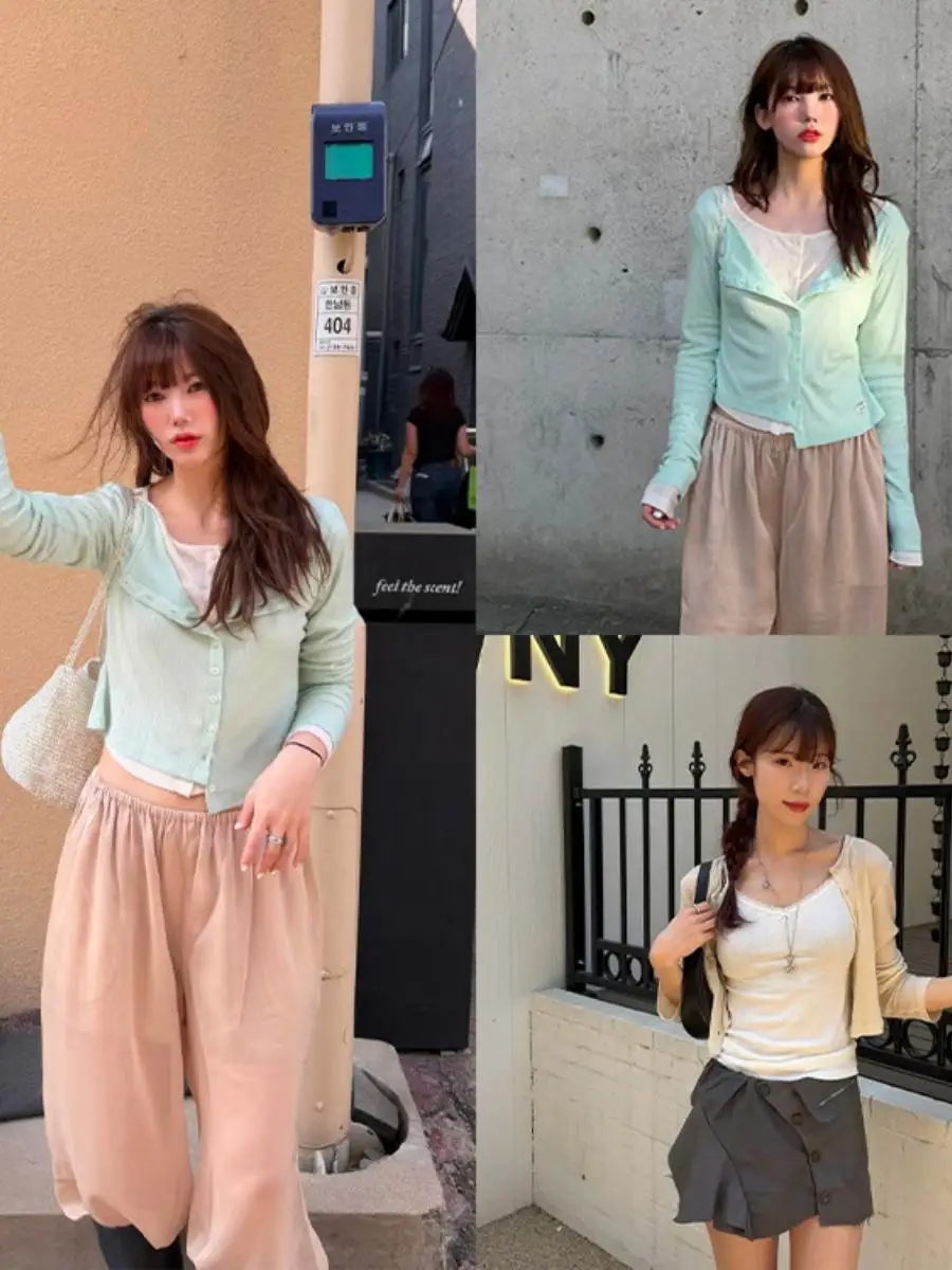 Korean Style Lightweight Knitted Open Cardigan Women's Summer New round Neck Sun Protection Air Conditioning Top