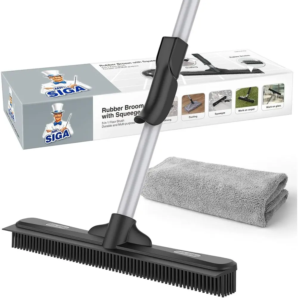 

Adjustable 3-in-1 Pet Hair Removal Broom with Squeegee, 61 Handle, Microfiber Cloth Included