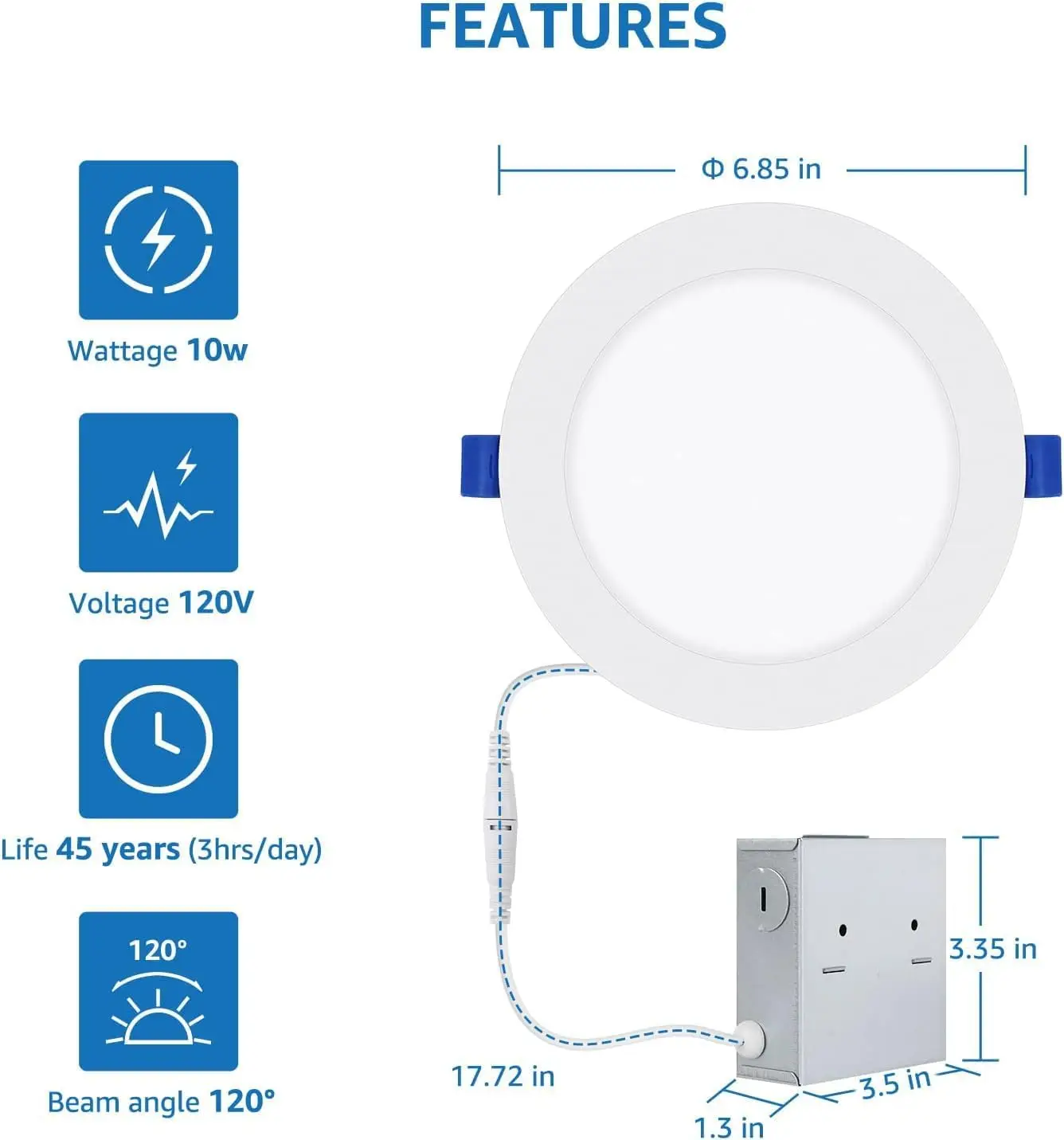 

6 Pack 6 Inch LED Recessed Ceiling Light with Junction Box, 5000 Kelvin Daylight Wafer Ultra-Thin, 1050 Lumen Dimmable Retrofit