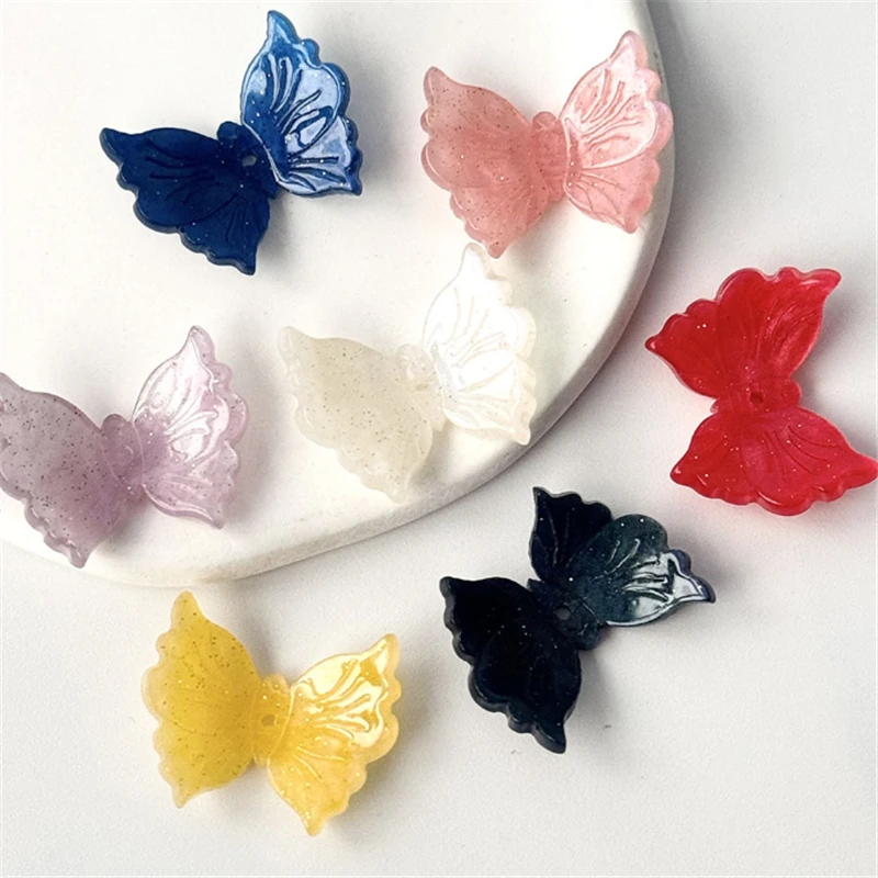 100 Pieces/Lot New Resin Acetic Acid 3D Acrylic Butterfly Beads Charm Connectors DIY Hair Earrings Jewelry Findings Accessories