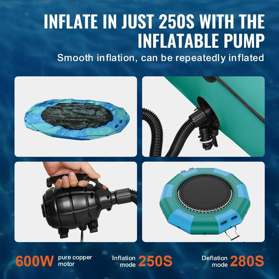 Trampolín de agua recreativo de 12 pies, plataforma de natación de rebote portátil con escalera de 3 escalones, bomba de aire eléctrica