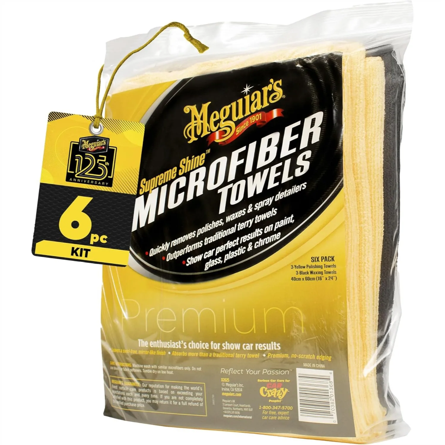 

Ultra-Plush Microfiber Towels for Cars, 6-Pack 16x24 Inch for Swirl-Free Removing Wax, Polish, and Detailer on Paint, Glass