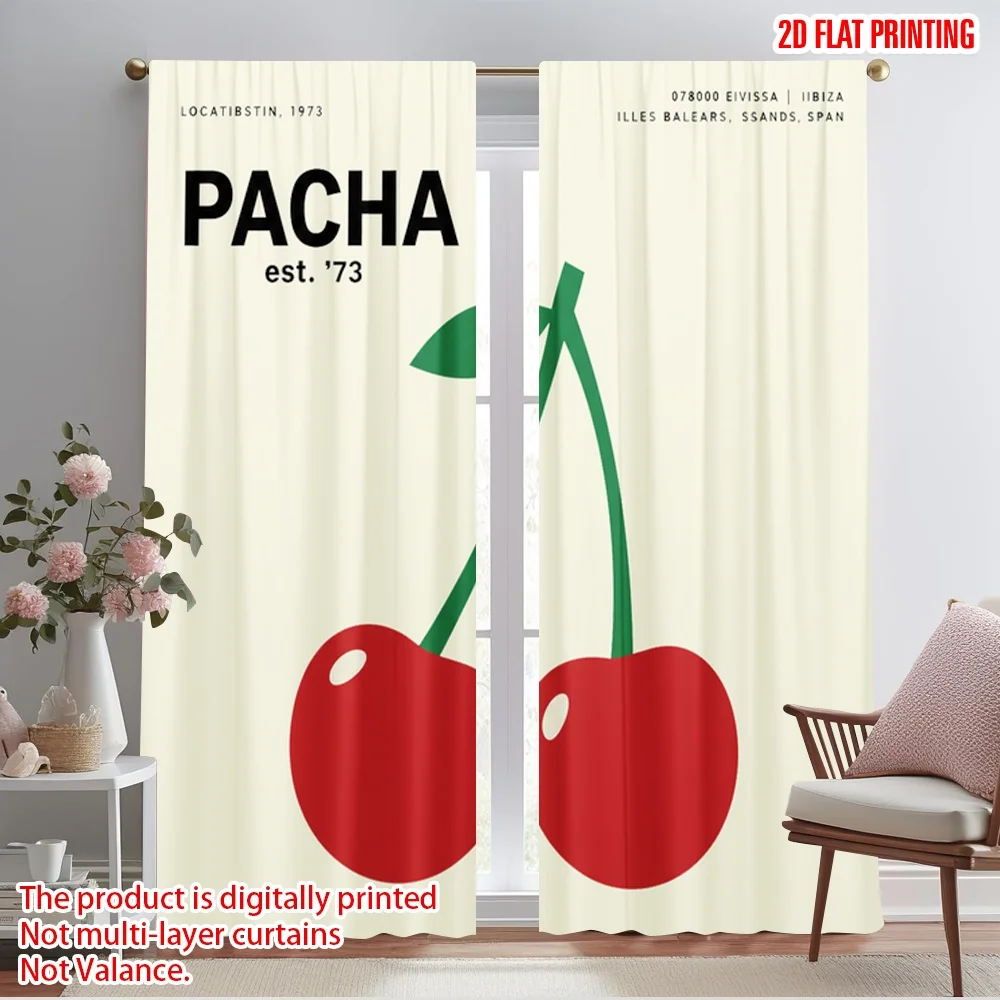

2pcs 2D flat printing Party Curtain Pacha Cherry Ibiza Spain Polyester Without Electricity Holiday Decorations for Multipurpose