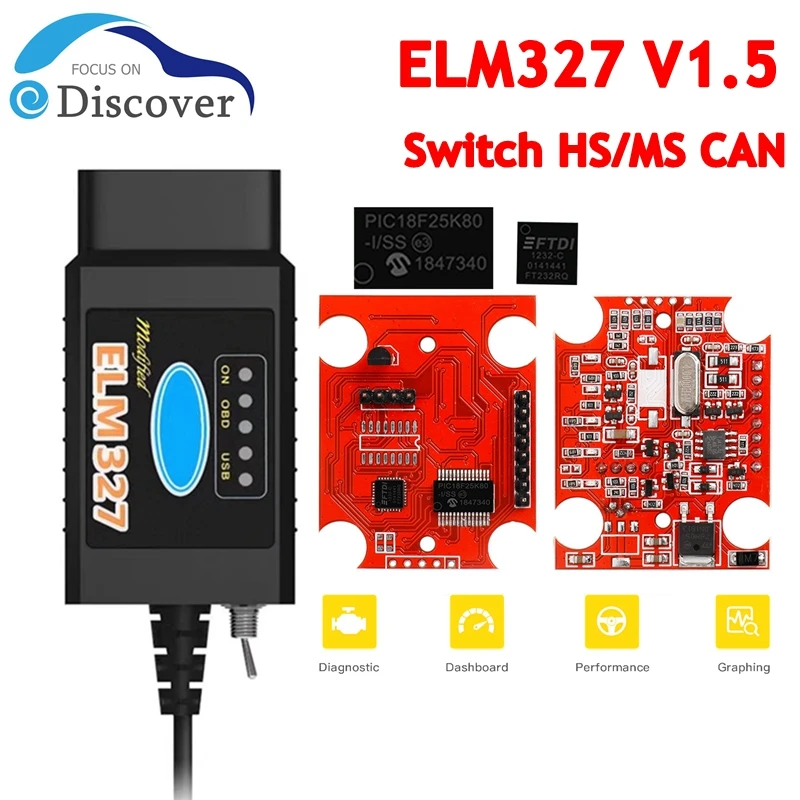 ELM327 V1.5 PIC18F25K80 FTDI/CH340 With Switch Code Scanner OBD2 Bluetooth Elm327 WIFI For Ford Forscan Diagnostic Tool