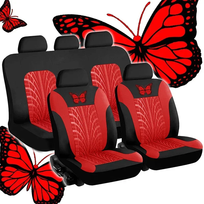 Autositzbezug Komplettset, Universelles Schmetterlingsmuster Stickerei Autositzbezug-Set – Detail 2