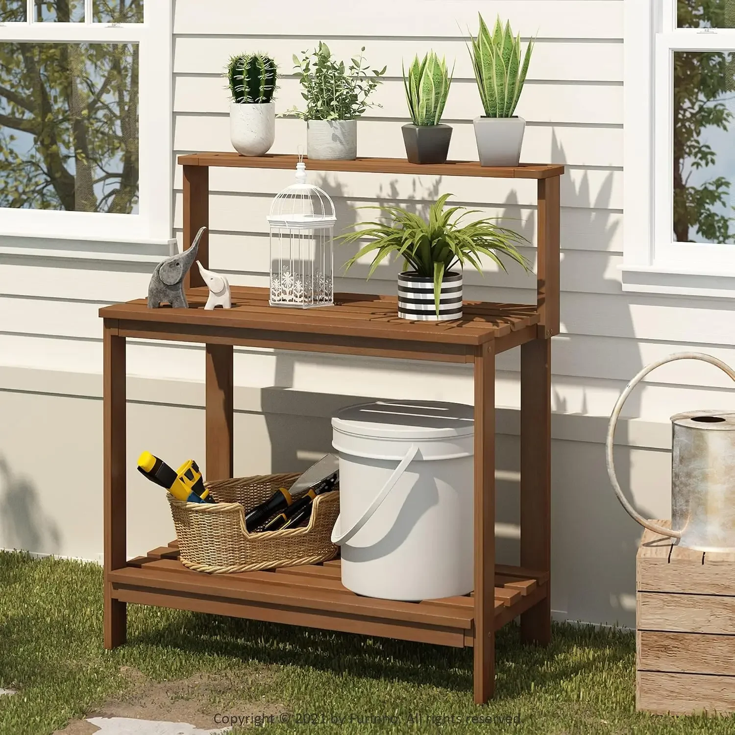 Outdoor Patio Furniture Hardwood Potting Bench, Natural