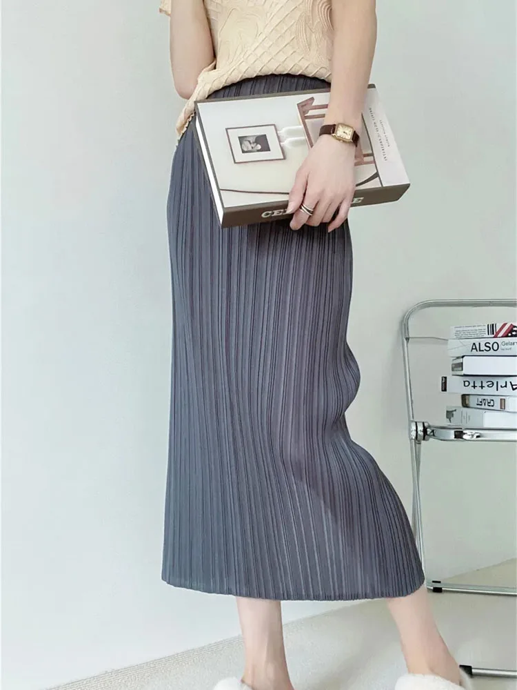 Miyake Pleated Half Skirt Women's Pressed Pleated Skirt 2024 Summer Skirt Solid Color After Open Mid-length Solid Color