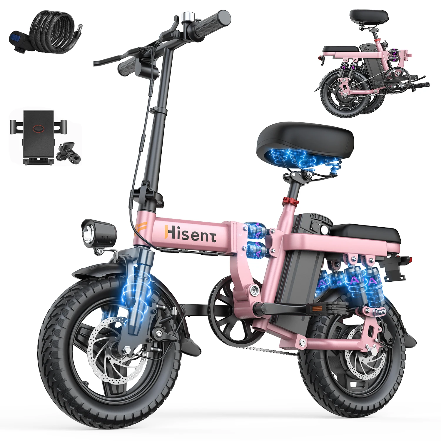 

Hisent Foldable Electric Bicycle for Adults And Teenagers 500W Rated Power 48V 17.5AH Lithium Battery 25-32 Miles Range 15-20 MP