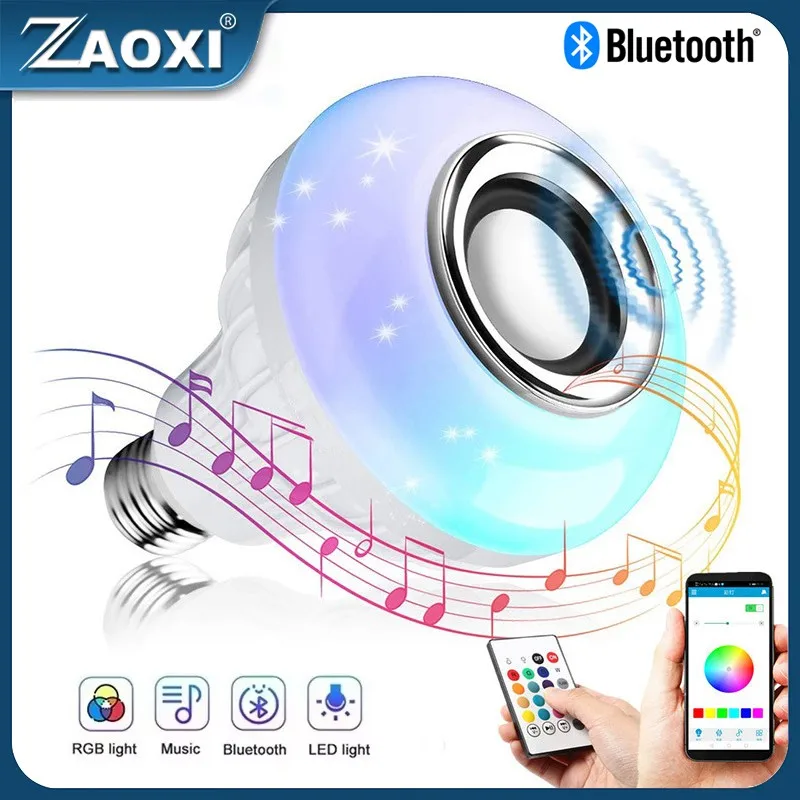 ZAOXI E27 Bluetooth Speaker Music Bulb RGB Lights Bulb 12W 85-265V with Remote Control For Live Room Bedroom Home Decor Lighting