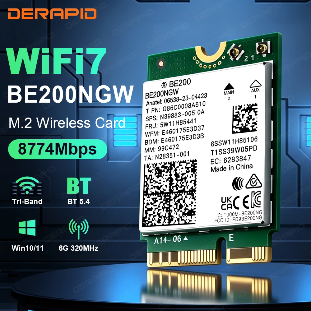Tri Band WiFi7 BE200NGW Bluetooth 5.4 M2 2230 Card 5.8Gbps for PC Laptop Win11 Outperforms AX210 Hot Sale NGFF Desktop Gaming 4K