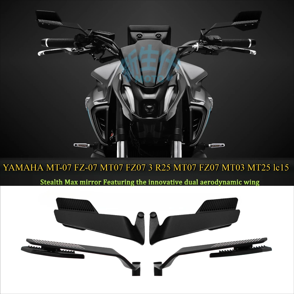 Espejos Retrovisores para Motocicleta, Kits de Espejos Stealth Winglets, Espejos Retrovisores Ajustables para YAMAHA MT-07 FZ-07 MT07 FZ07 R25 MT07 FZ07 MT03