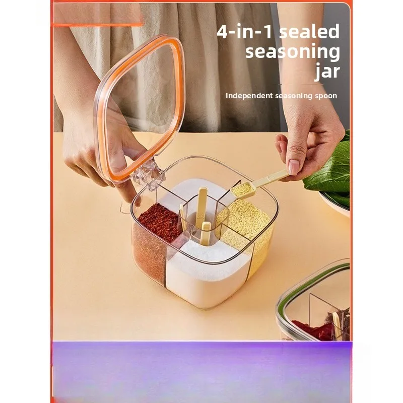 Caja de condimentos para el hogar, juego combinado de latas de condimentos para cocina, almacenamiento de pimienta de glutamato monosódico de sal multirejilla integrado