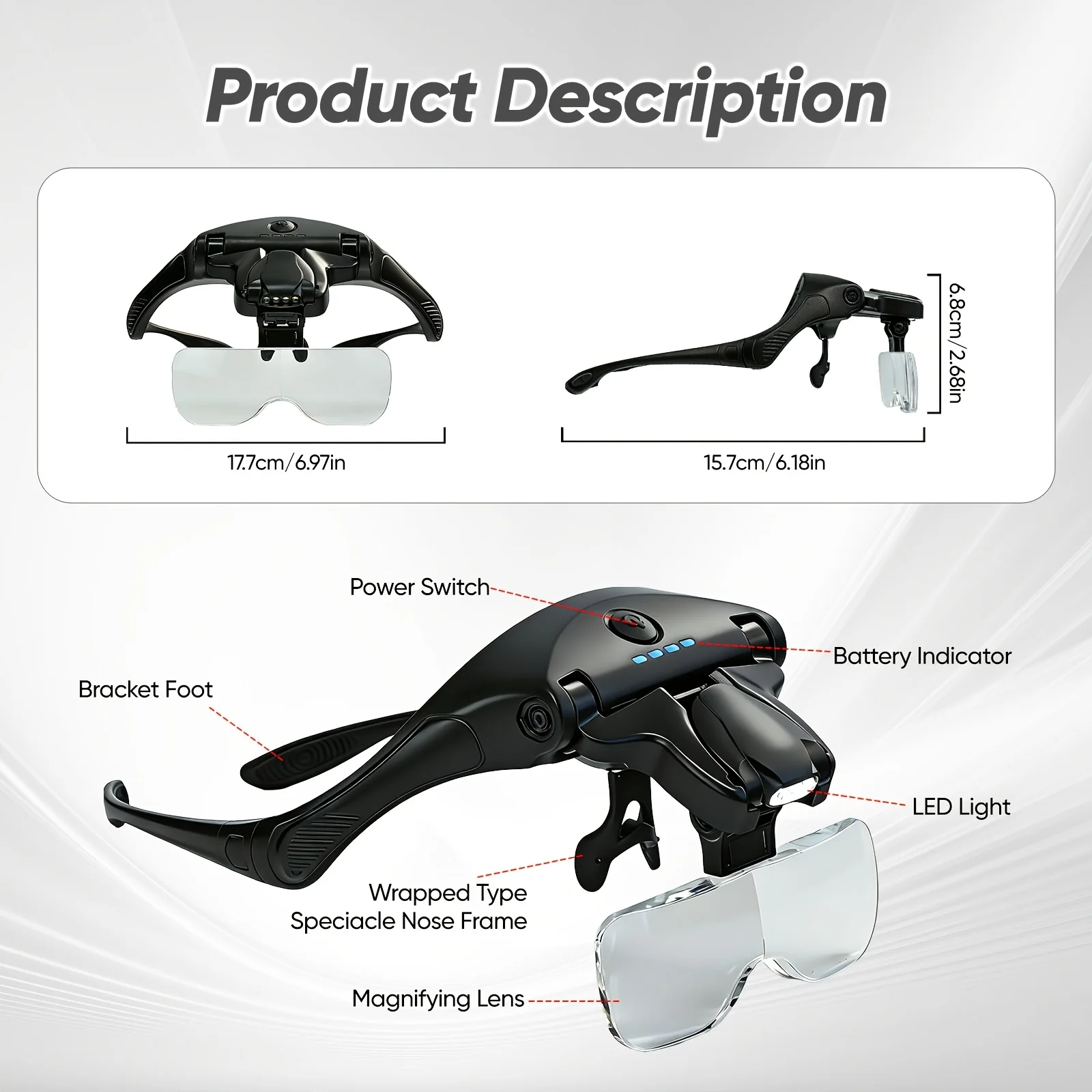 Head-mounted LED Magnifying Glass+ Mini Folding Magnifier (2-Pack), 1x-3.5x Magnification, With 5 Interchangeable Lenses; Ideal For Reading, Watch Repair, Soldering Circuit Boards, Crafts, Carving, And Embroidery