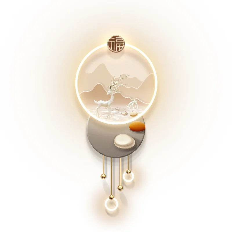 

Cream wind porch decorative painting, high-end elk hanging wall lamp at the end of the aisle corridor