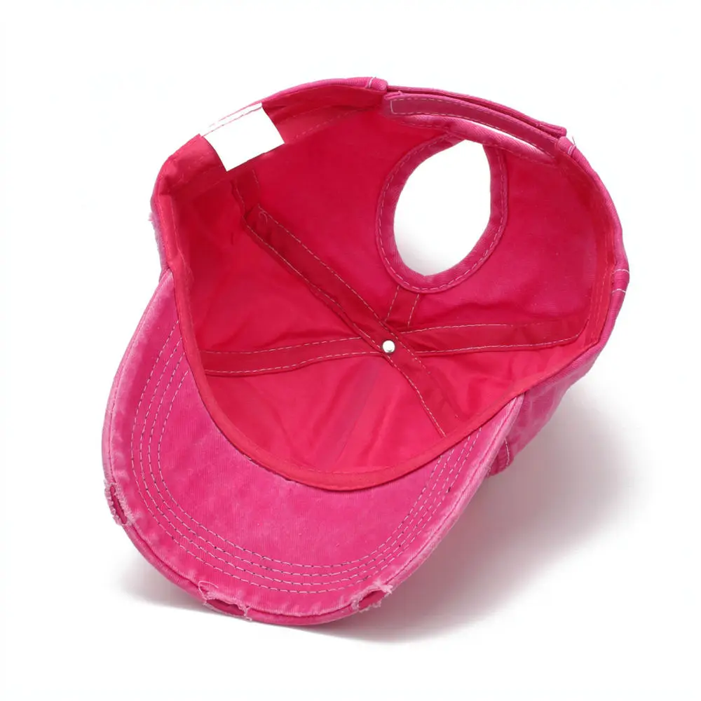 Distressed Cotton Ponytail Baseball Cap Sequined Star Vintage Adjustable Outdoor Sport Sun Protection Hat view 4