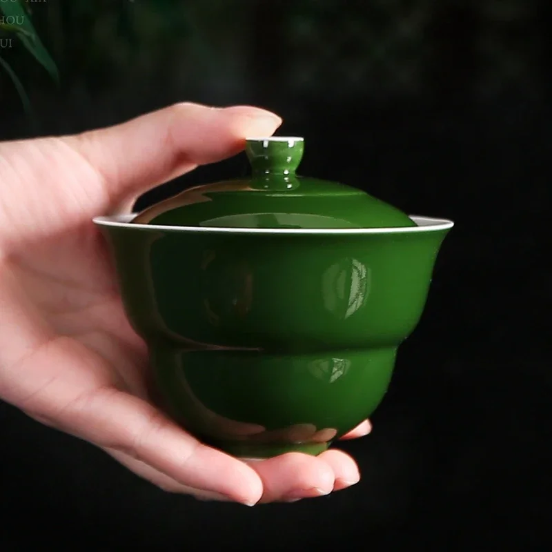 

Tureen-фарфоровая плитка, цветная глазурь, защита от ожогов, изумруд, чаша для заваривания чая, домашний минимализм, 2 шт., форма тыквы